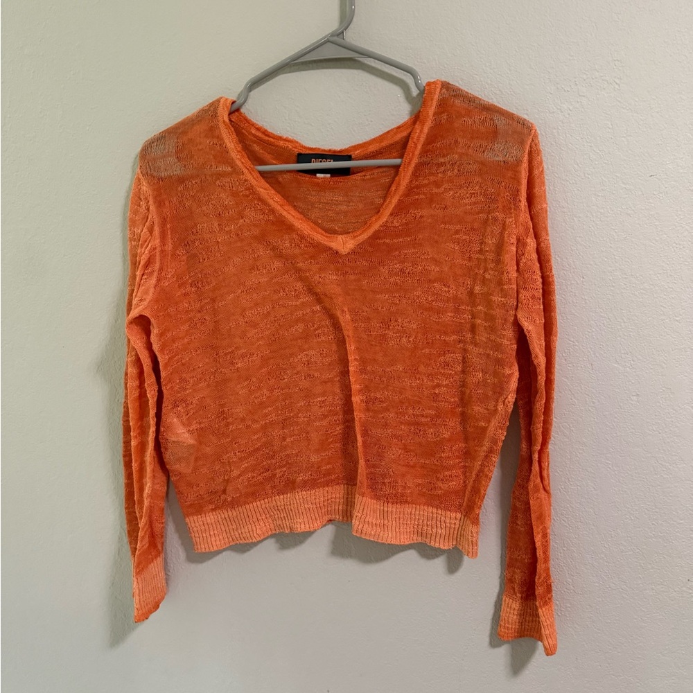 Diesel Sheer Orange Lightweight Knit Sweater Size XS